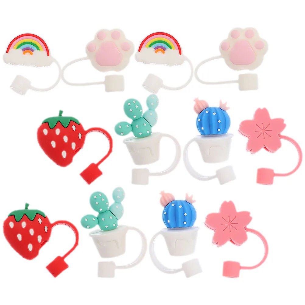 

12Pcs Cartoon Style Silicone Straw Cover Dust Caps Reusable Straw End Plugs for Themed Parties Outdoor Activities