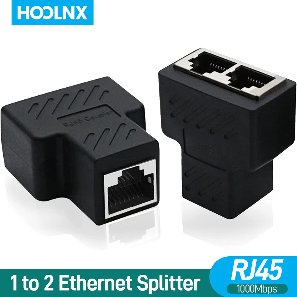 Hoolnx RJ45 Ethernet Splitter Adapter, 1 to 2 Network Extender Connector Female to 2 Female 8P8C Extension Plug LAN Coupler