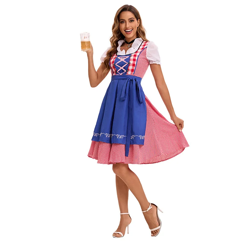 Damska niemiecka sukienka Dirndl Oktoberfest Dirndl zasznurowana sukienka festiwalowa Oktoberfest kostium przebranie na karnawał Party Plus rozmiar sukienki