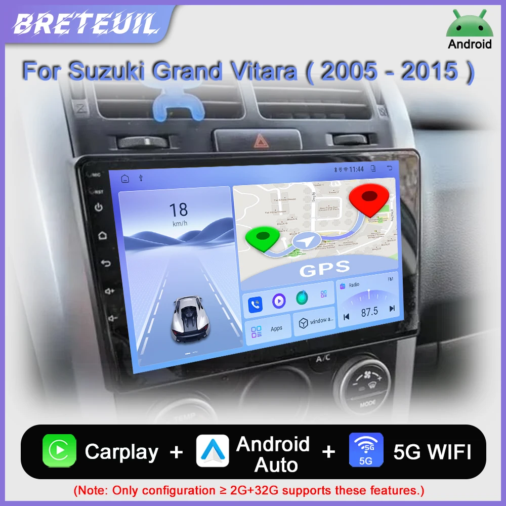 Para Suzuki Grand Vitara 3 2005 2006 2007 2008 2009 2010 2011 2012 2013 2014 2015: Rádio automóvel Android, leitor multimédia de vídeo, GPS, CarPlay, sistema de som automóvel inteligente.