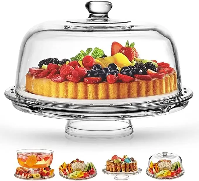 

6-in-1 Glass Cake Stand with Dome, Elegant Pedestal Display for Desserts Fruits Snacks - Italian-Made