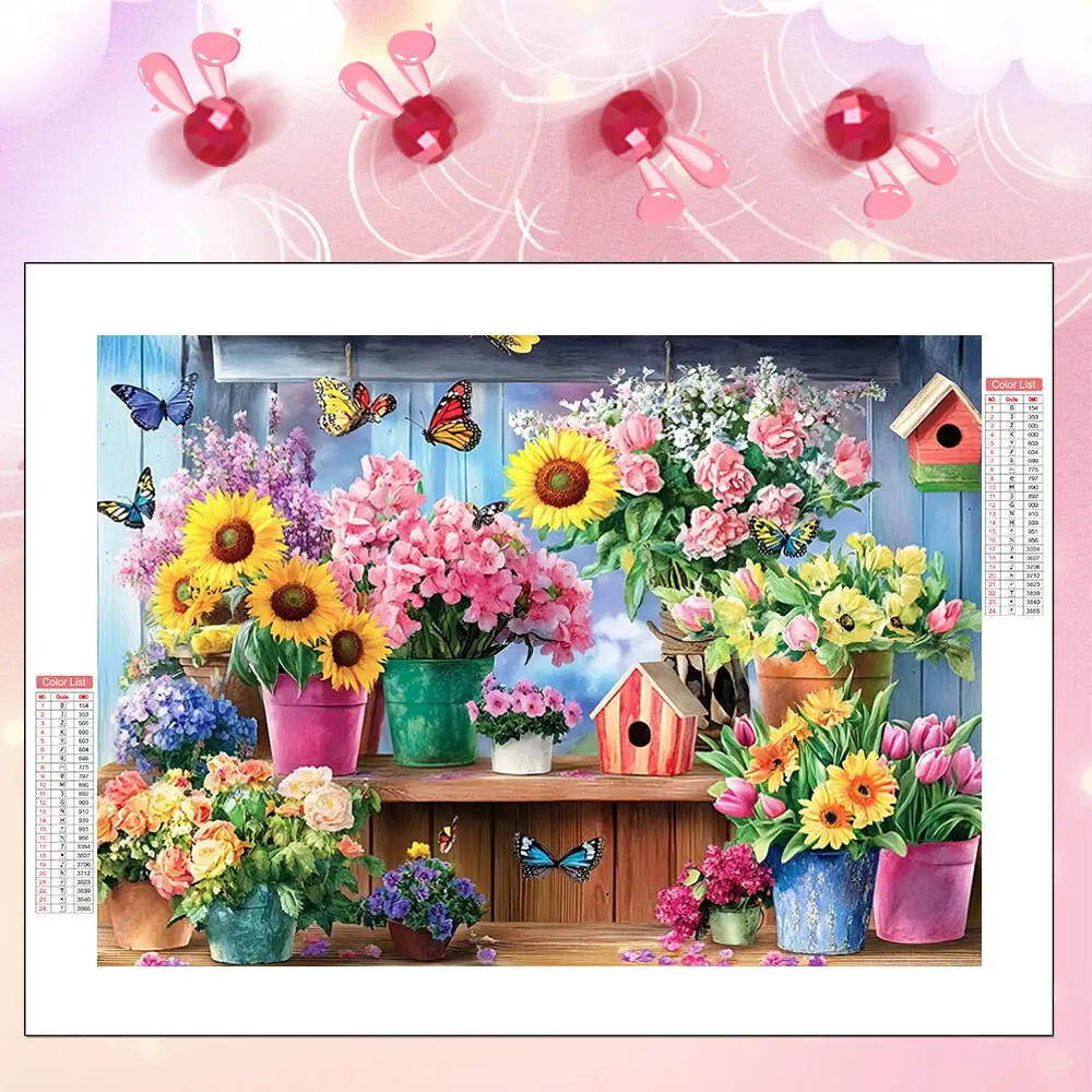 HUACAN DIY Diamant Mosaik Blumentopf Blume Schmetterling Tier Voll Platz Runde Diamant Malerei Kunst Dekoration Moderne