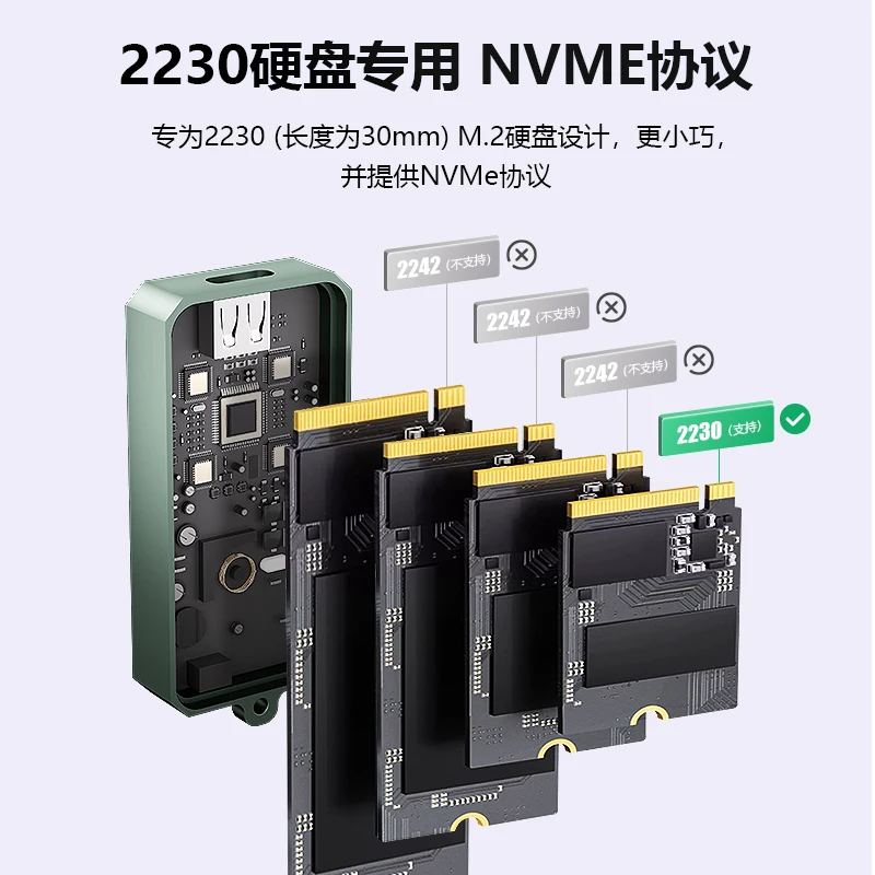 Boîtier de disque dur USB-C Portable 10Gbps 2230 M.2 NVMe SSD USB 3.1 Gen 2 NVMe
