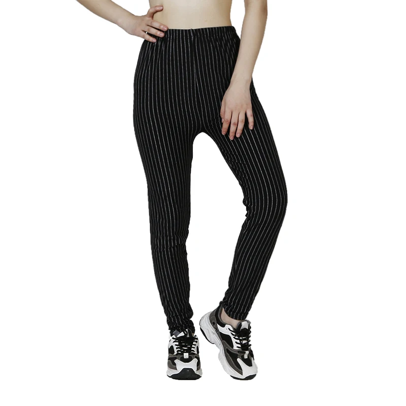 PD158 Black Vertical Striped Woolen Pants for WOMEN\'S Sports Yoga Leggings, 9%