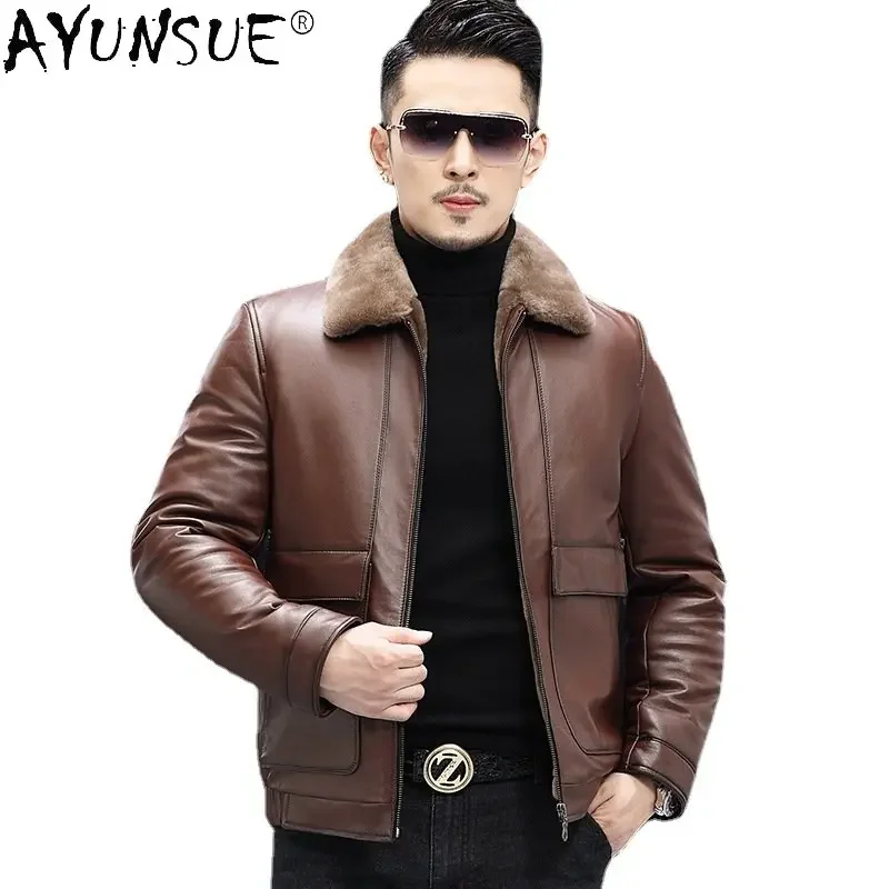 

Genuine Leather Jacket Men’s Pure Cowhide Natural Real Sheepskin Fur Linner Fur Coat Men Short Lapel Thick Winter Jackets 2022 F