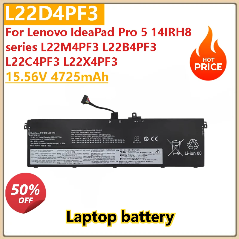 

Brand New 15.56V 4725mAh L22D4PF3 Laptop Battery For Lenovo IdeaPad Pro 5 14IRH8 series L22M4PF3 L22B4PF3 L22C4PF3 L22X4PF3