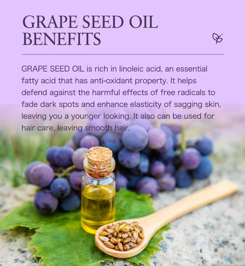 100ml Grape Seed Oil Skin Antioxidant Smooth Wrinkle Fade Spots Moisturizing Nourish Hair Organic Cold Press Carrier Oil