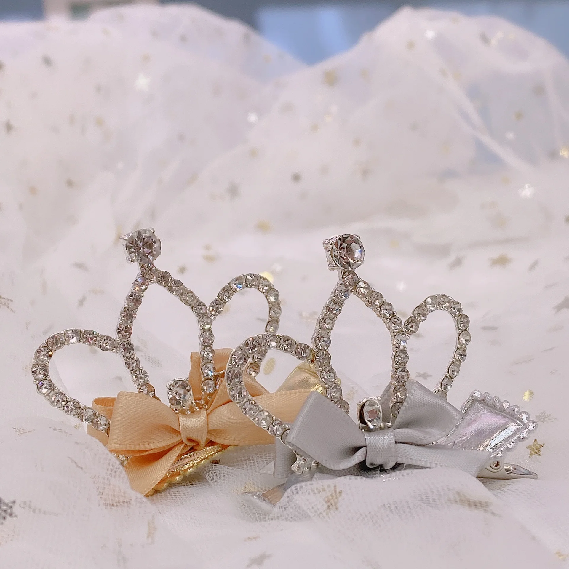 10pcs 2C Boutique Rhinestone Crown Bow Hairpins Glitter Tiaras Hair Clips Princess Headwear Fashion Hair Accessories for Girls