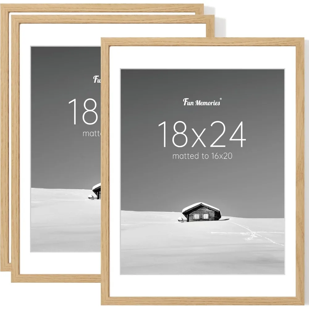 

18x24 Picture Frame Set of 3, Display Pictures 16x20 with Mat or 18x24 Without Mat, 18 x 24 Poster Frame
