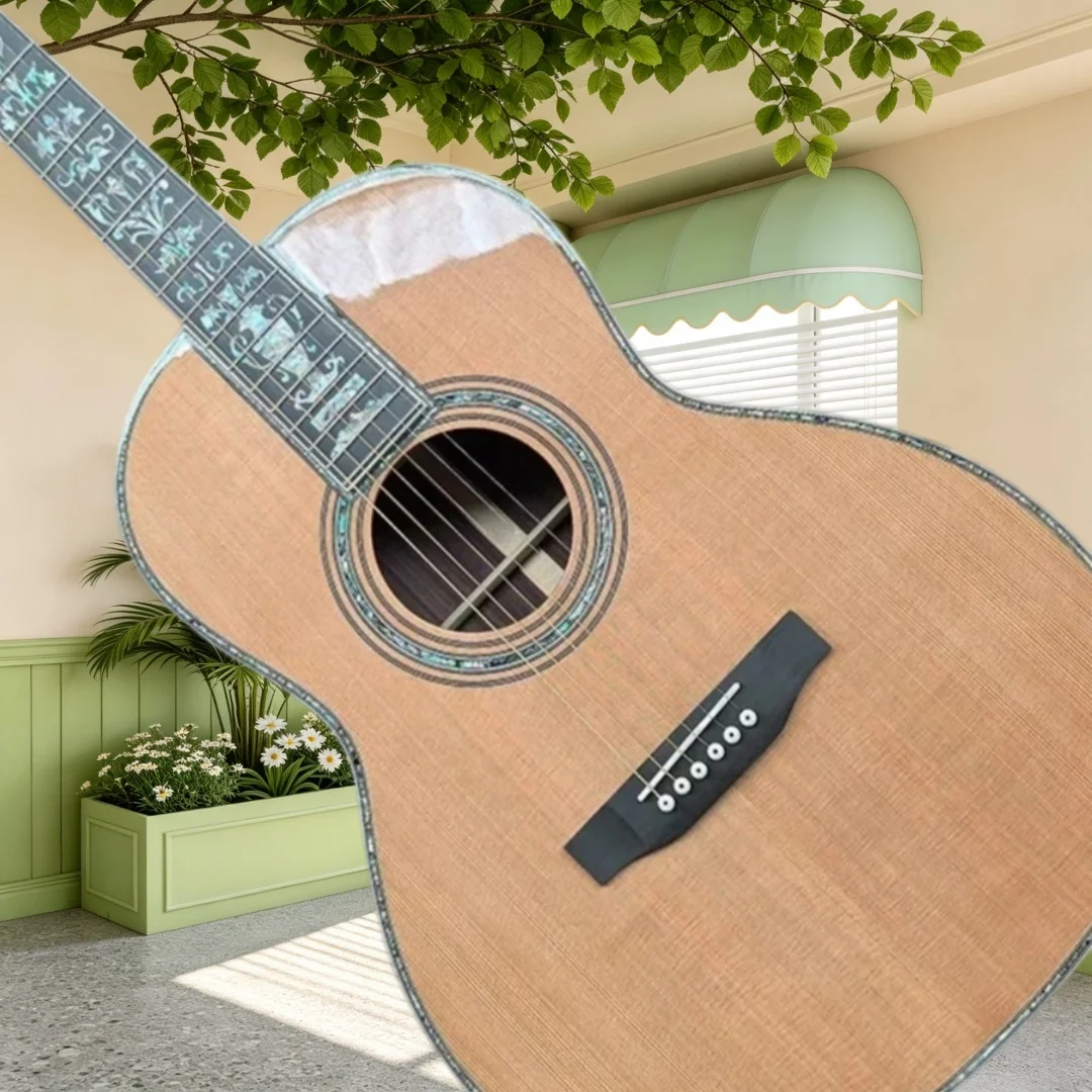 00045 All Solid Cedar Acoustic Guitar Cedar Solid Top Rosewood Back Sides Flower Abalone Inlay Abalone Binding Fingerstyle