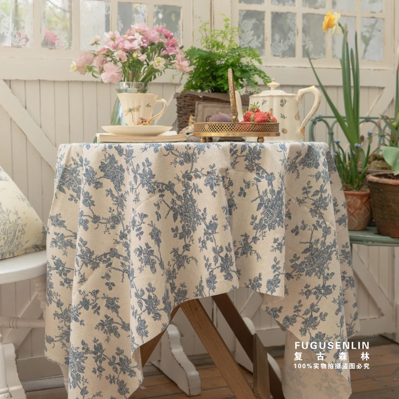 Retro Forest Ins-style Retro Blue Rose Tablecloth Picnic Cloth Photo Backdrop Coloring Cloth Table Linen