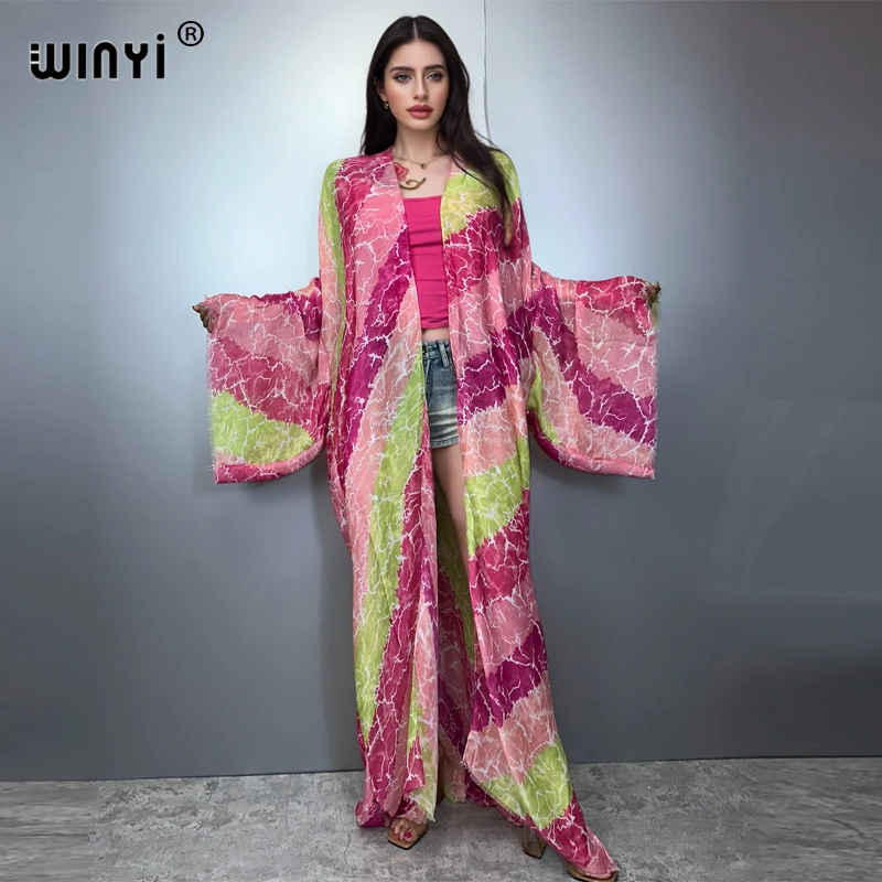 

WINYI summer kimono boho cardigan beachwear evening dress abaya dubai luxury cover-ups beach outfits women maxi coat kaftan