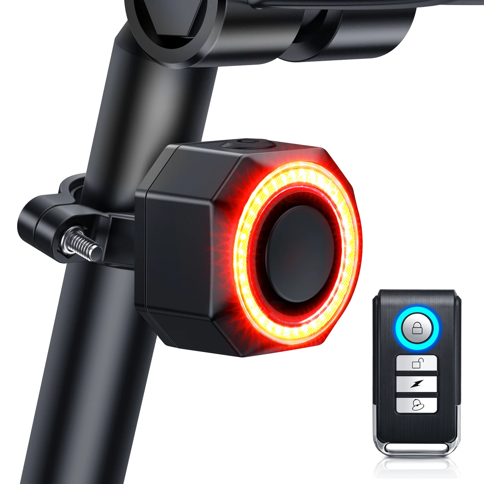 Bicycle Alarm With Brake And Tail Lights, Waterproof, Rechargeable, Bluetooth Remote Control