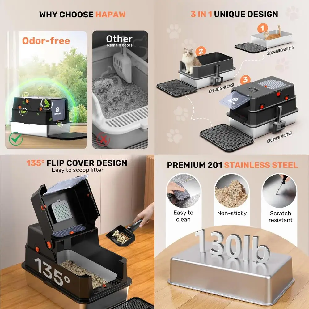 

Очень большой закрытый металлический лоток для кошек с крышкой, защитой от запаха и двойным входом