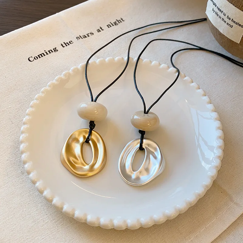 New Irregular Matte Color Pendant Exquisite Simple Rope Chain Long Necklace Women Adjustable Casual Versatile Accessories Gifts
