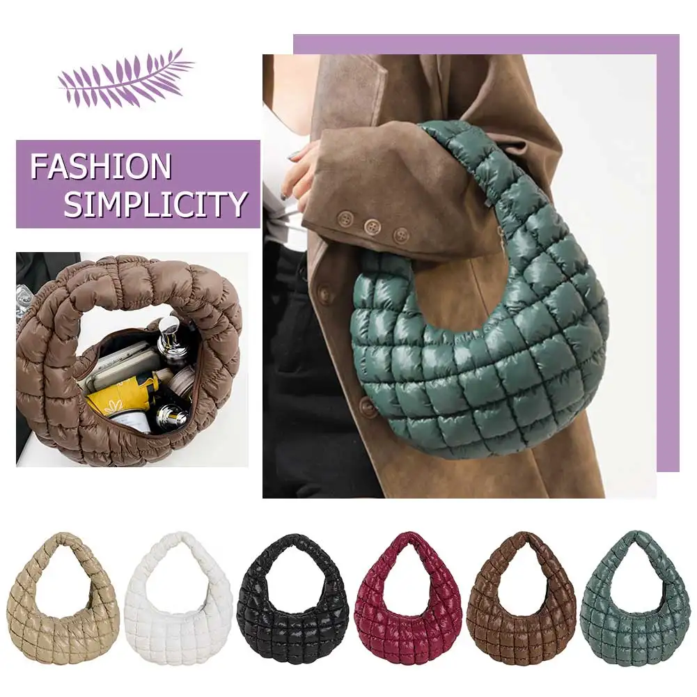 Women Soft Satchel Bag Versatile Cloud Pleatd Bag Lightweight Down Clutch Bag Quilted Tote Handbag Fall Winter Purse