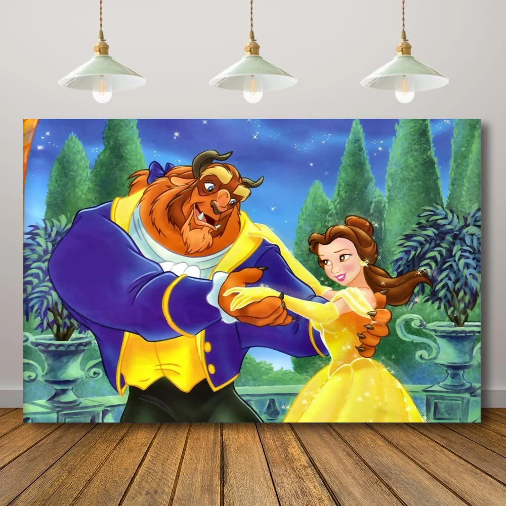 

Фон для фотосъемки «Красавица и чудовище» для дня рождения, фон для украшения комнаты, плакат может быть настроена, имя, баннер