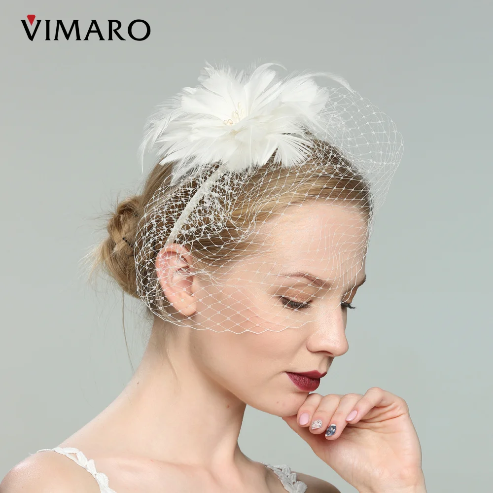 

VIMARO Ivory Feather Fascinators for Women Elegant Fascinator Hats for Women Wedding and Church Voile Accessoire Cheveux Mariage