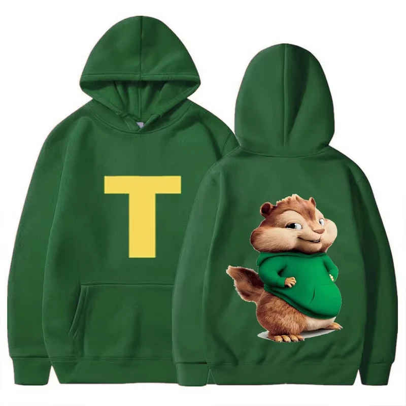 Soft Comfortable Cartoon Hoodie Alvin and the Chipmunks Green Red Blue Long Sleeve Pullover Hooded Sweatshirt Movie Animation To