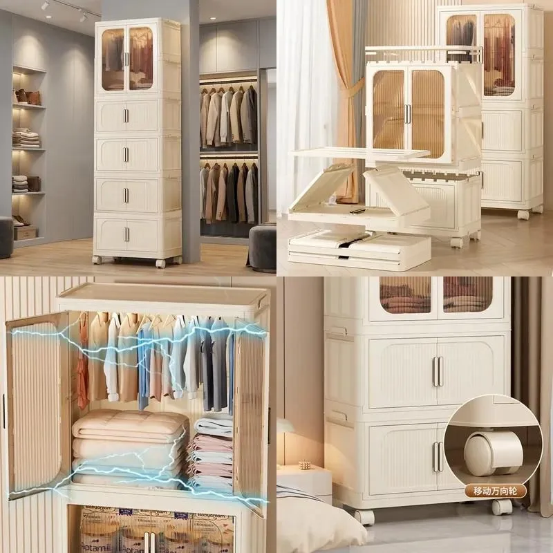 Large Folding Wardrobe with Magnetic Door 5 Layer Foldable Locker for Bedroom Clothing Storage Width 79cm