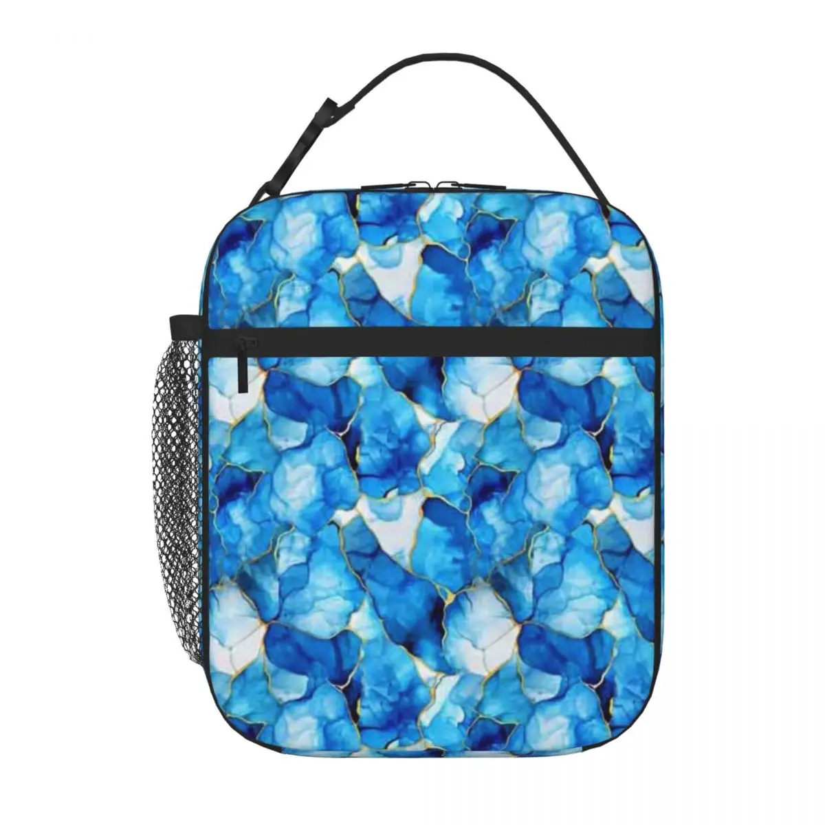 Bestselling Calming Blue Hues With Golden Accents Marbled Abstract Oxford Cloth Office Lunch Bag Office Lunch Carry Lunch Bag