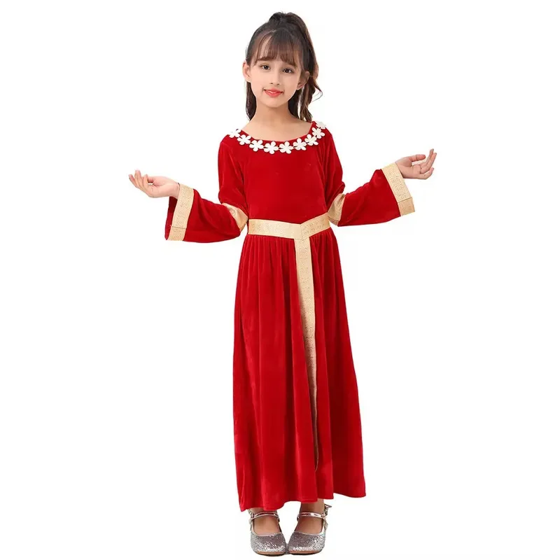 Sky02 criança menina nobre medieval renascentista princesa traje cosplay veludo vermelho crianças fantasia vestido halloween carnaval festa f88li