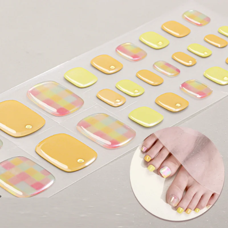 

French Semi Curing Gel Toenail Patch Tips DIY Manicure Polish Decals Decorations Press On Nails UV Light Gel Toe Nail Wraps