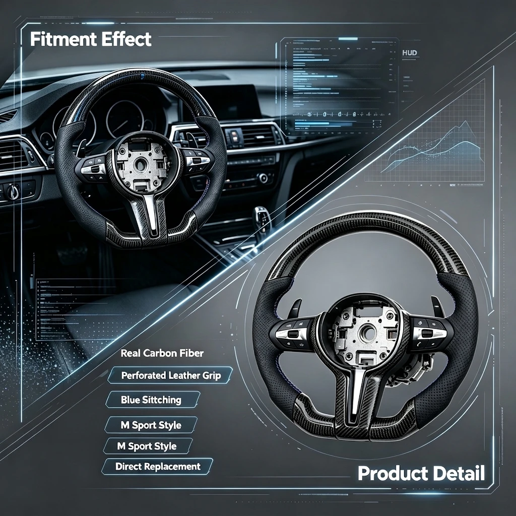 Image of Echtes Carbon-Lenkrad M Sport Ersatz für BMW F20 F30 F32 F36 F80 F82 Racing Modifiziertes Lenkrad Ohne Airbag