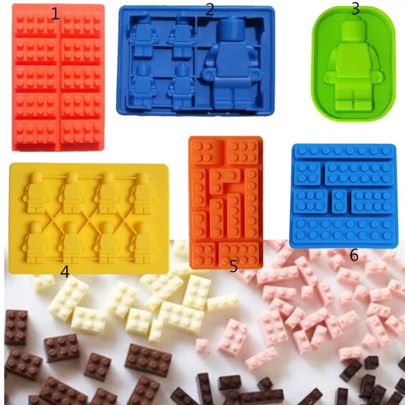 Block Silicone Mold Mini Figure Robot Building Bricks Shape Cake Tools Ice Cube Tray Chocolate Cake Jelly Jello Fondant Moulds