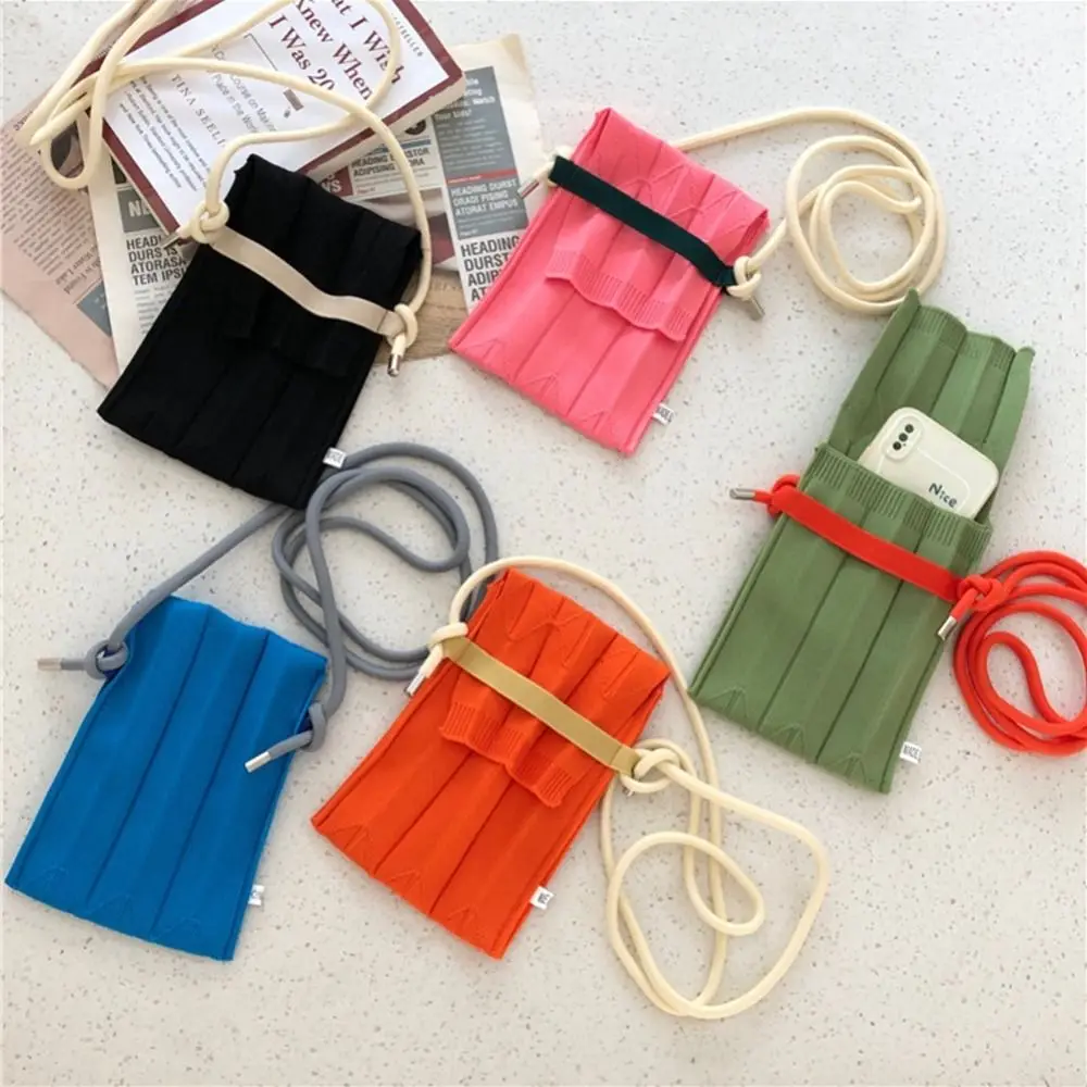 Simple Knitting Small Crossbody Bags Women Organ Pleated Mini Shoulder Messenger Bag Ladies Foldable Long Straps Phone Purse