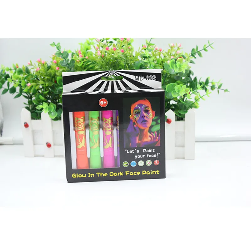 ชุดสีเทียนสำหรับวันฮาโลวีน6ชิ้นสีเรืองแสงป็อปอินไลท์สีดำแสงยูวีนีออนชุดสีเทียนสำหรับวันคริสต์มาส