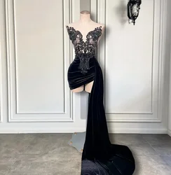 Sexy Short Black Mermaid Wrap Hip V-neck beaded decal cocktail Evening Dress Women's Crepe Formal Party homecoming PROM Dress