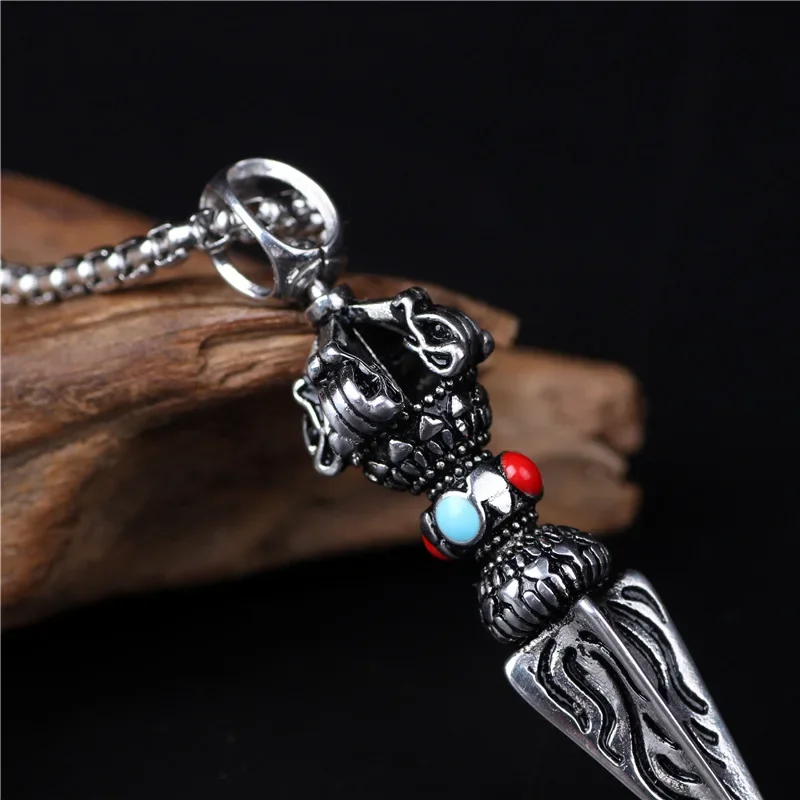 Ethnic Style Unique Crafts Geometric Domineering Hip Hop Style Necklace Men and Women Enamel Pendant 925 Silver Jewelry Gift