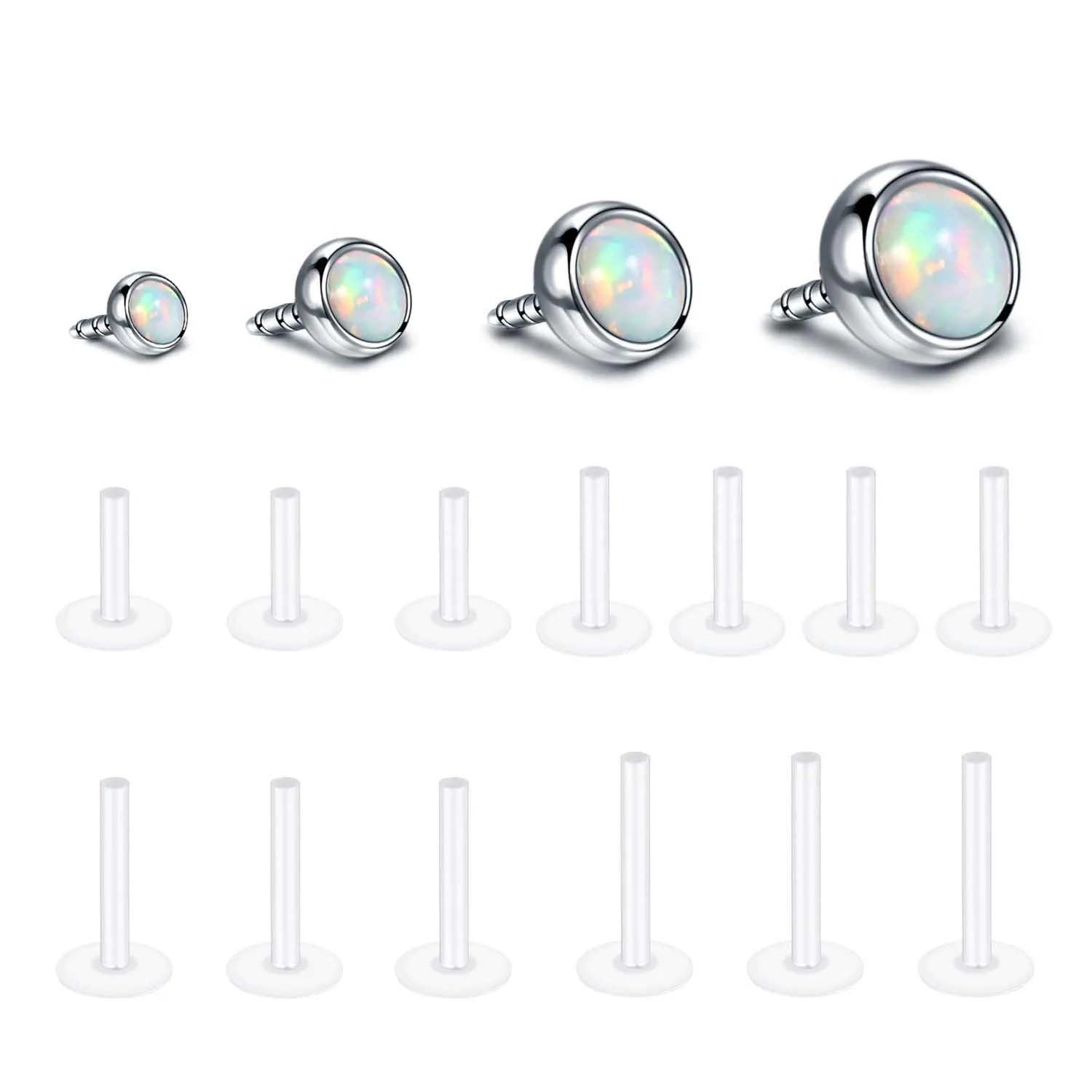 Clear Lip Rings Stud for Women 16G Lip Nail Plastic Piercing Jewelry 2mm-5mm Opal Helix Cartilage Earrings Retainer 6mm-12mm
