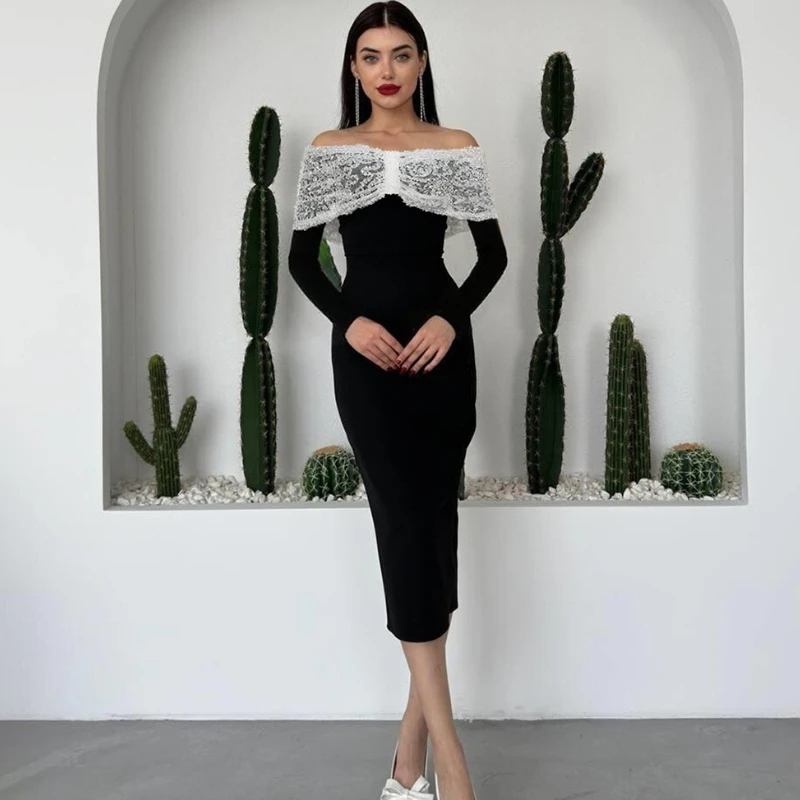 

TARUXY Fashion One Shoulder Backless Plunge Dress Woman Contrast Color High Waisted Long Sleeves Sexy Dress Party Evening Dress