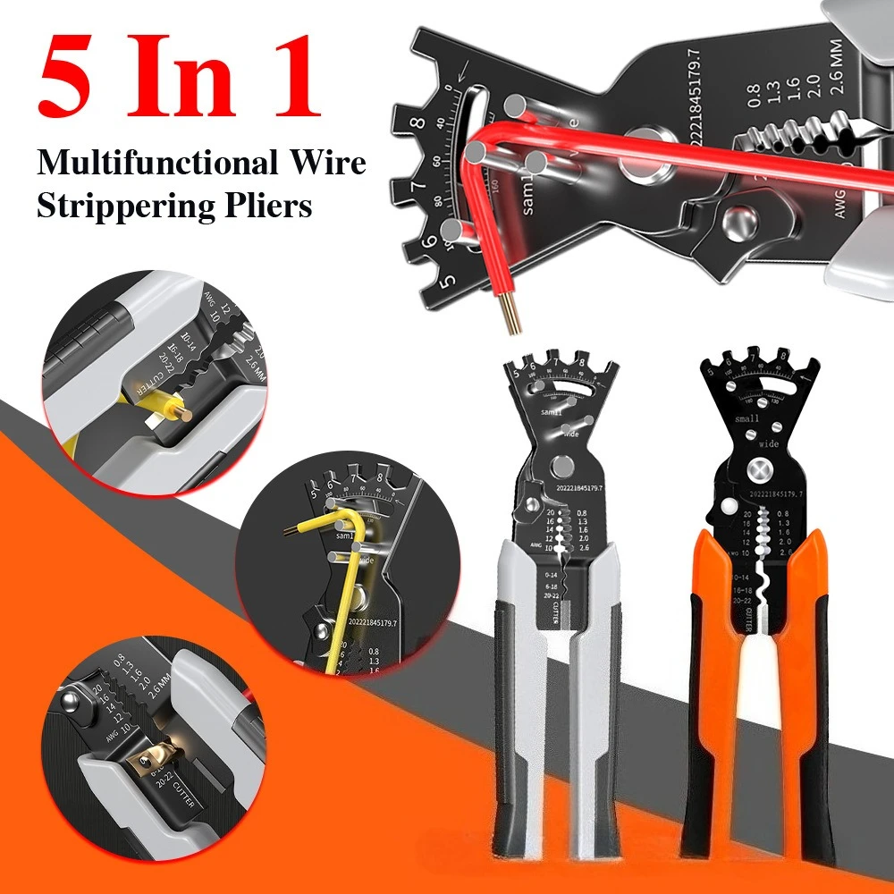 

5-In-1 Multifunctional Wire Stripping Pliers for Electrician Wire Bending Stripper Pliers Cutting Pressing Wire Winding Scissors
