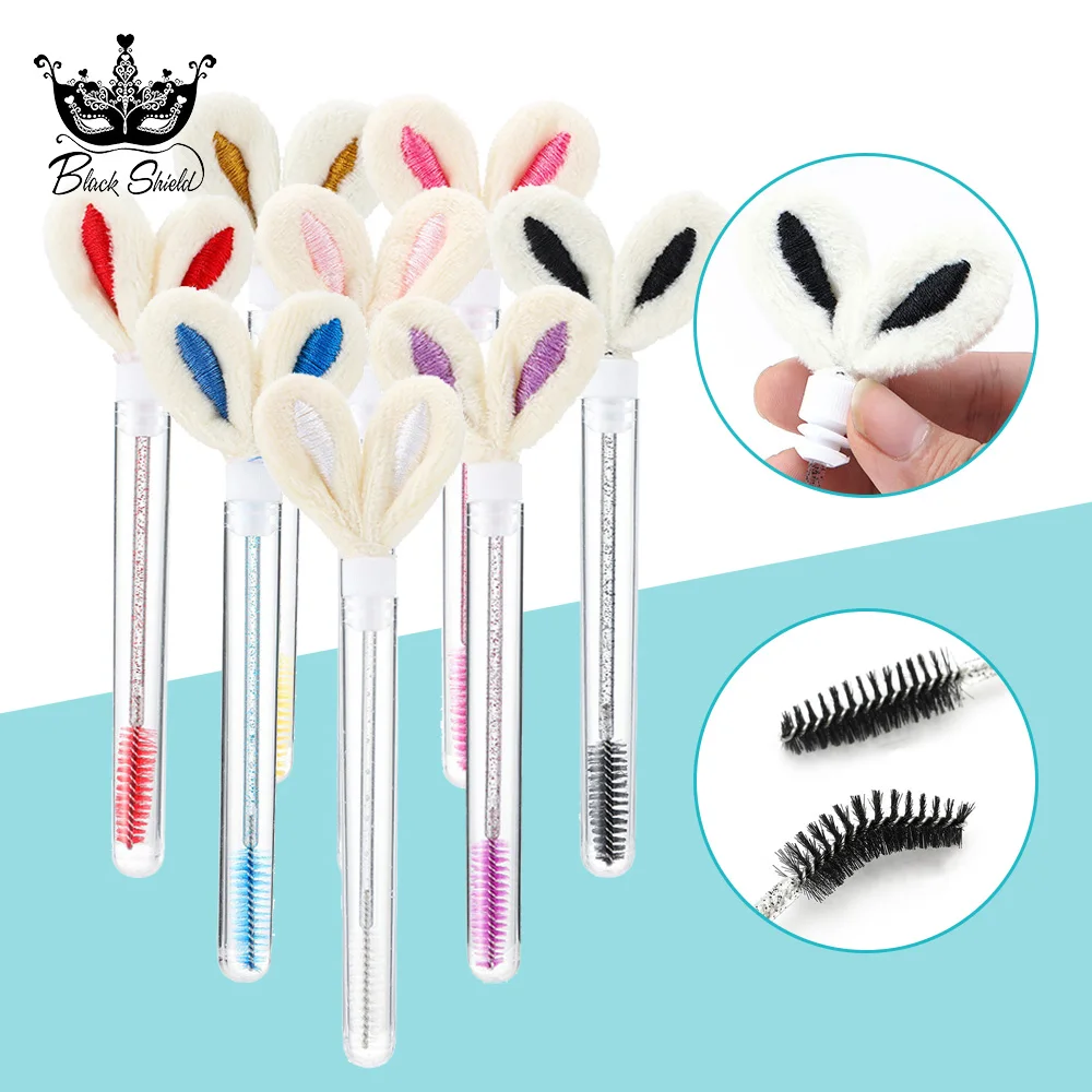 

Cute Bunny Ears Replaceable Eyelash Brush Tubes With Crystal Lash Mascara Wands Eyebrow Comb Spoolies Applicators Container