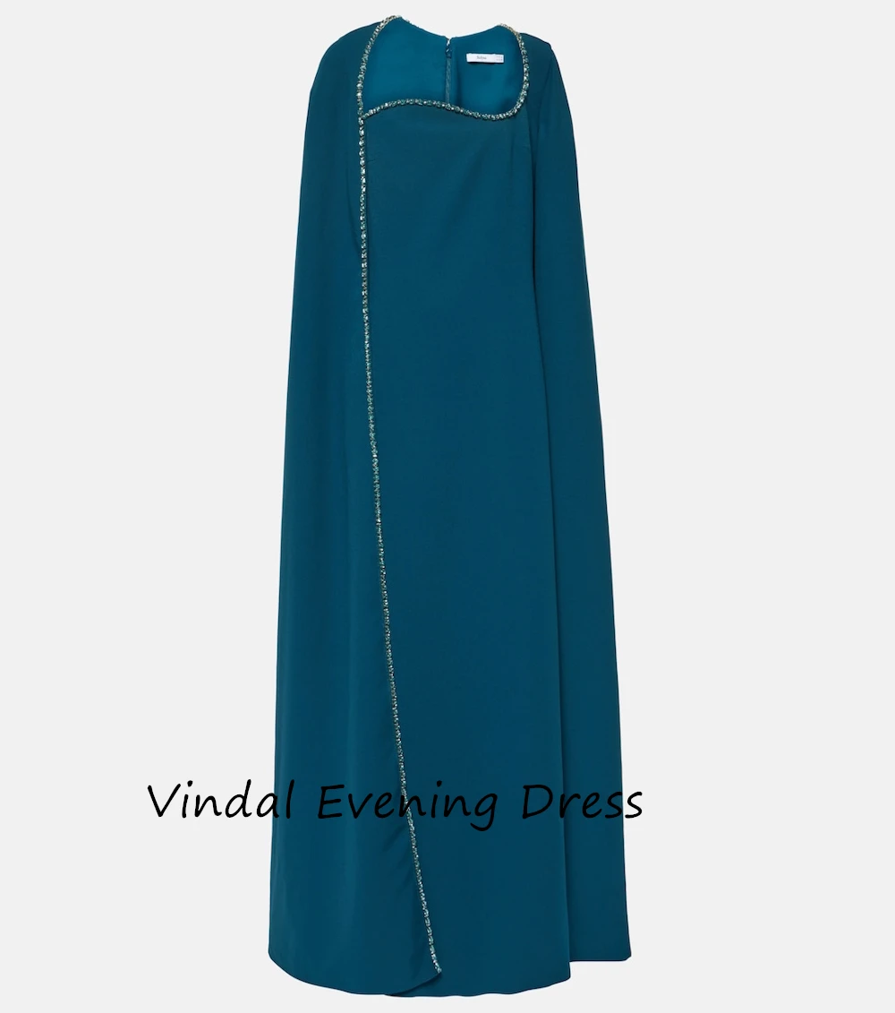 Vindal Crepe Floor length Square Neckline luxurious Beaded Straight Breast Padding Elegant Short Sleeves السعود For Woman 2024