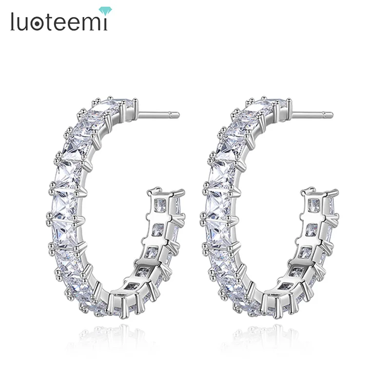 

LUOTEEMI Retro Silver Color Round Hoop CZ Earrings For Women Fashion Bohemian Women Jewelry Cubic Zirconia Earrings Party Girl