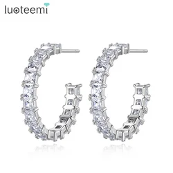 LUOTEEMI Retro Silver Color Round Hoop CZ Earrings For Women Fashion Bohemian Women Jewelry Cubic Zirconia Earrings Party Girl