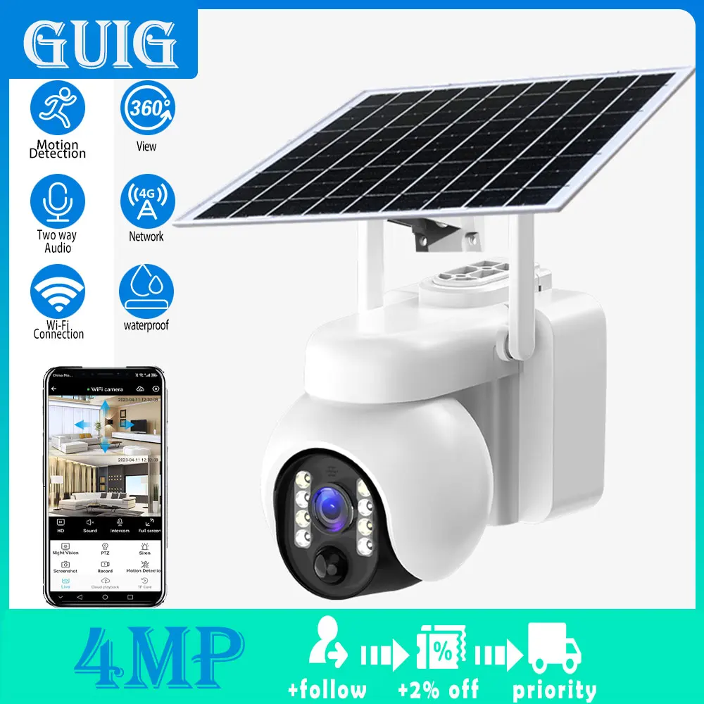 

4MP 4G/WIFI PTZ rotation IP solar camera outdoor IP66 waterproof PIR human motion detection two-way audio night vision camera