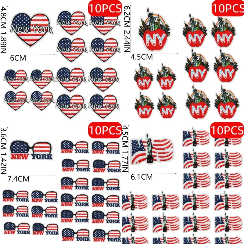 Lotes al por mayor de 10/100 piezas de parches de tela bordados estilo Muse, juego de parches decorativos con etiquetas bordadas con temática de Nueva York