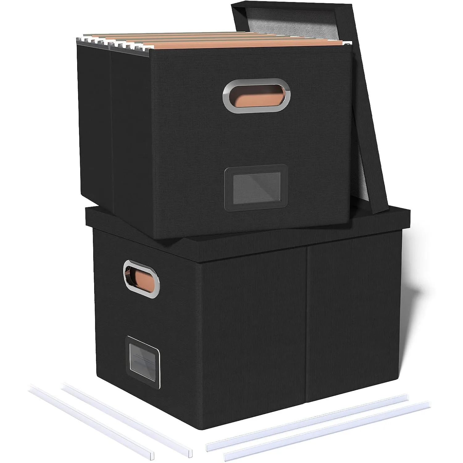 

2 Pack File Storage Organizer Box, Portable Filing With Lid, Fit for Letter/Legal Folder Storage, Black