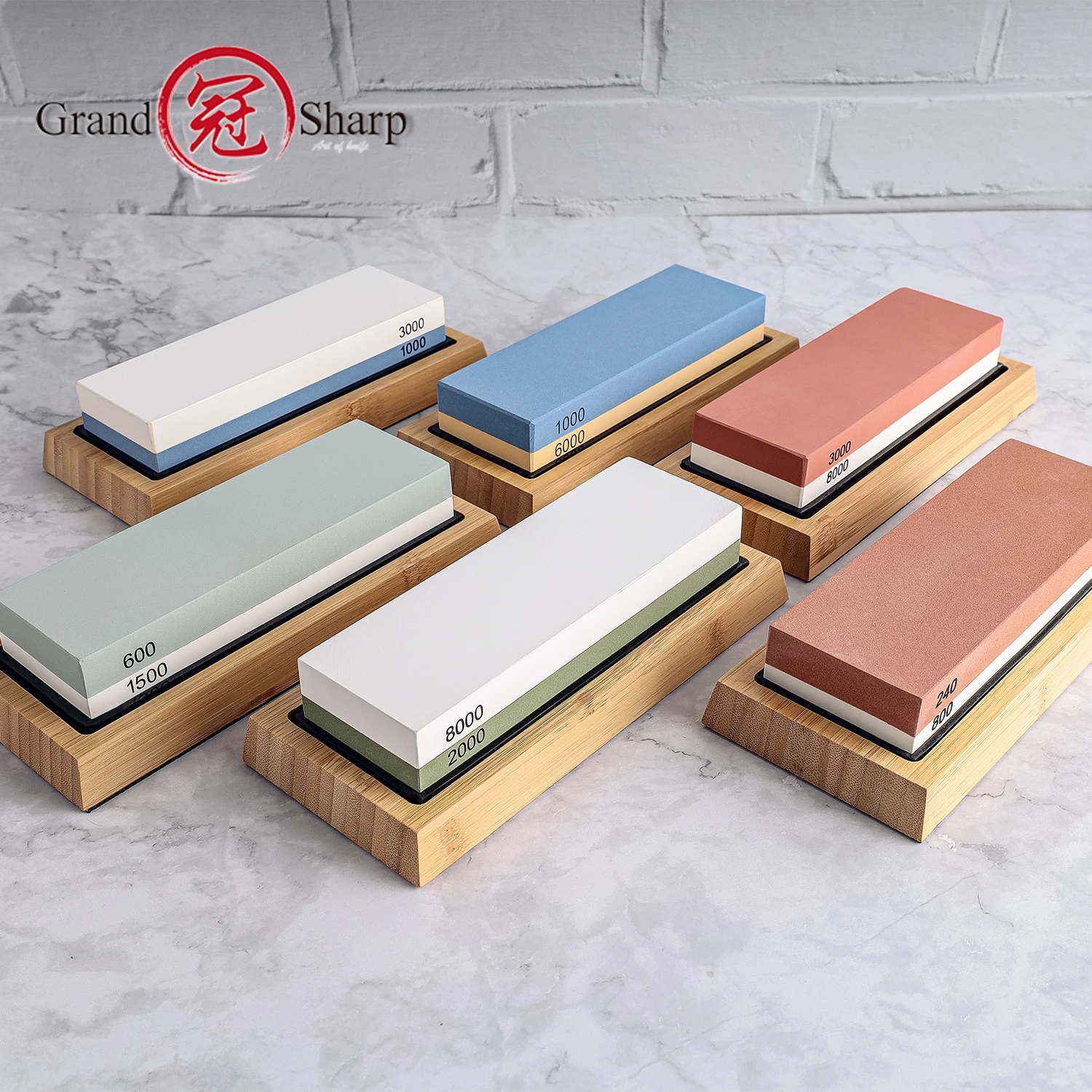 Grandsharp Whetstone Knife Sharpening Stone 2 Side Grit 1000/6000# 600/1500# 1000/6000# Water stone Non slip Bamboo Base