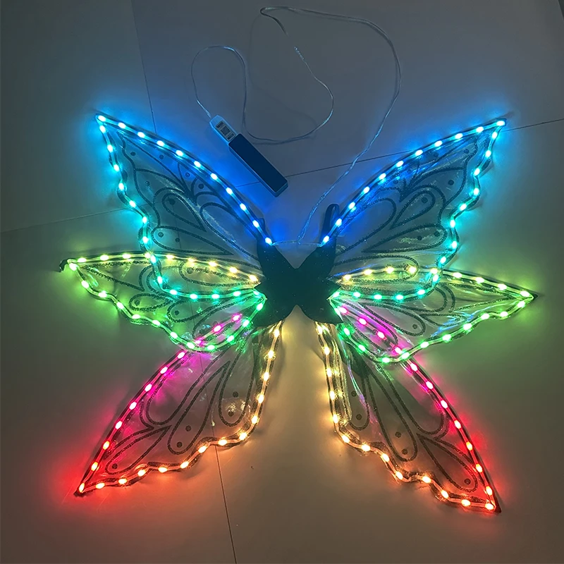 Nowe Świecące Skrzydła Motyla Kolorowe Podświetlane Kostiumy Sceniczne Skrzydła do Cosplayu Rekwizyty Skrzydła Sterowane Aplikacją i Pilotem dla Dziewczynek
