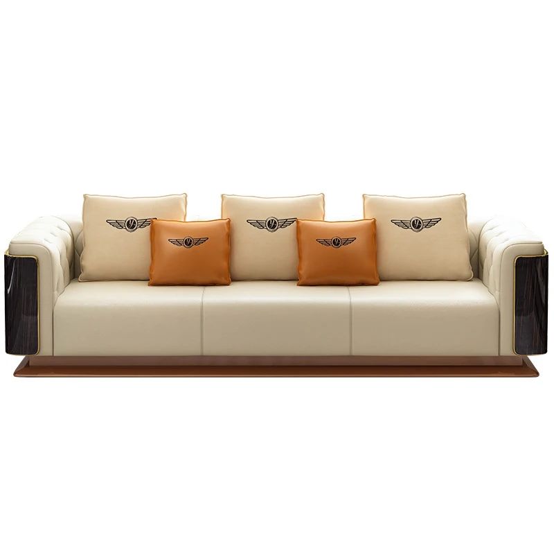 مجموعة وحدات إيطالية من الجلد الفاخر أريكة فيلا غرفة المعيشة المنزلية طقم أريكة الأثاث #5