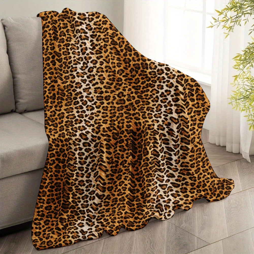 1pc Leopard Print Blanket Throw for Bed Sofa Travel and Camping Super Soft Cozy Fluffy Print Flannel Blankets for All Seasons