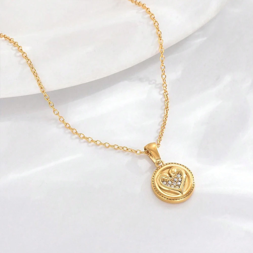 مجموعة eManco من حجر الراين للسيدات على شكل قلب خوخي وقلادات من الفولاذ المقاوم للصدأ مطلية بالذهب وإكسسوارات مجوهرات حفلات للبنات #4