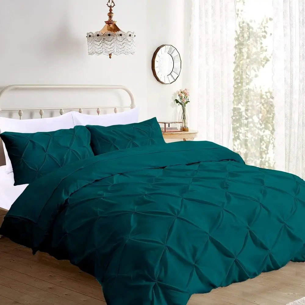Pinch Pleated 3pc Duvet Cover Set 100% Egyptian Cotton 1000-TC Zipper & Ties RecDecorative Pintuck (Oversized King Plus 120x128,