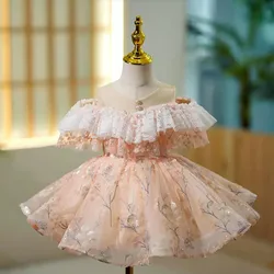 High-End Sequin Design Children's Performance Evening Gown Wedding Birthday Baptism Party Girls Easter Eid Dresses A2500